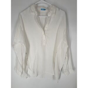 J.‎ McLaughlin Women M Linen Peasant Boho Blouse Flowy Relaxed Lagenlook Resort